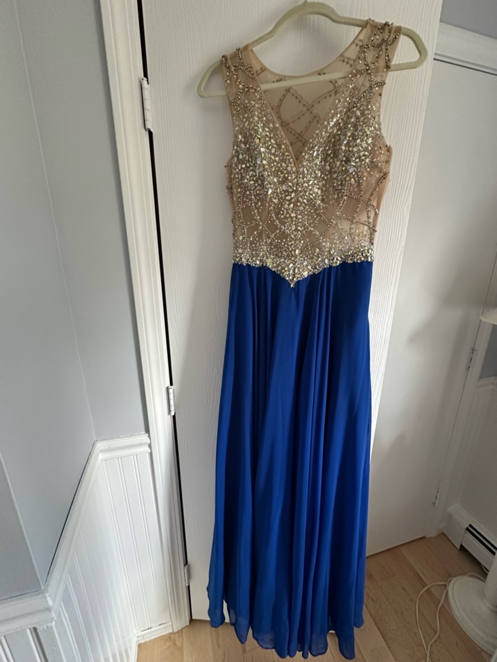 Prom - Jovani Couture-Blue and Gold Embellished Evening Gown